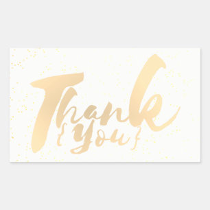 Gold Calligraphy Thank You Dots on White Faux Foil Rectangular Sticker