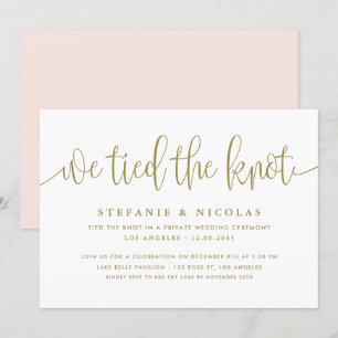 Gold Calligraphy We Tied The Knot Wedding Invitation