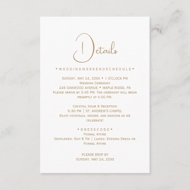 Gold Calligraphy Wedding Details Card (Front)