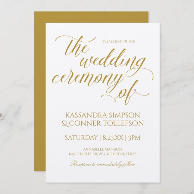 Gold Calligraphy Wedding Invitations | Elegant (Front/Back)