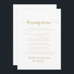 Gold Calligraphy Wedding Kissing Menu Game Card<br><div class="desc">This gold calligraphy wedding kissing menu game card is perfect for a rustic wedding reception. The simple and elegant design features classic and fancy script typography in gold.</div>