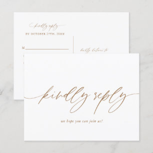 Gold Calligraphy Wedding Menu Choice RSVP Postcard