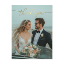 Gold Calligraphy Wedding Photo Thank You Postcard