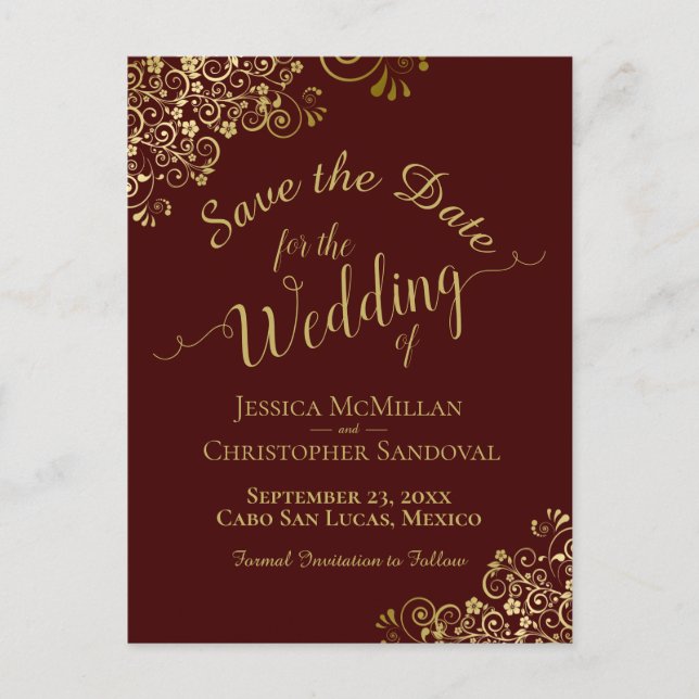 Gold Calligraphy Wedding Save the Date Auburn Announcement Postcard (Front)
