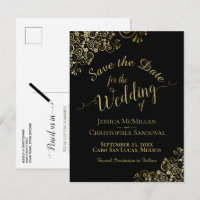 Gold Calligraphy Wedding Save the Date Black