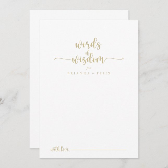 Gold Calligraphy Wedding Words of Wisdom  Advice Card (Front/Back)