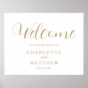 Gold Calligraphy   White Welcome Wedding Poster