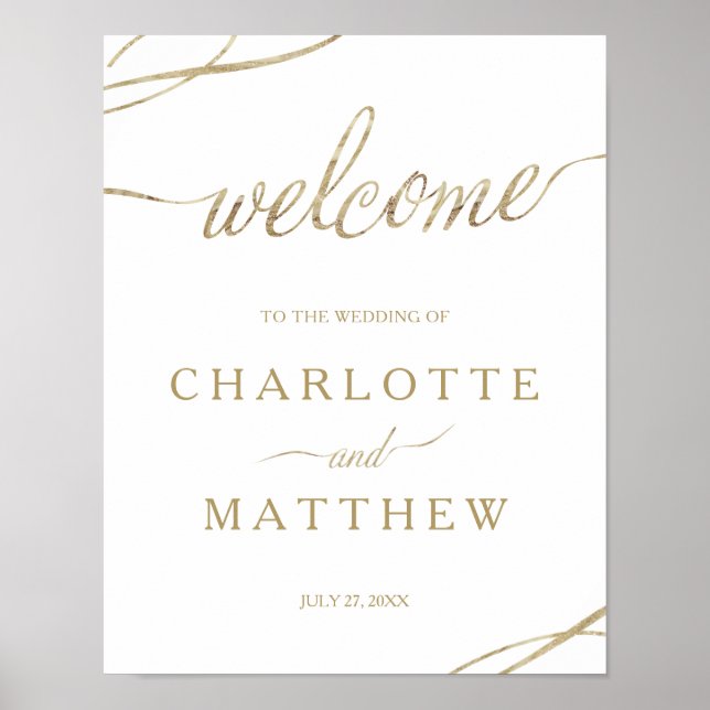Gold Calligraphy | White Welcome Wedding Poster (Front)