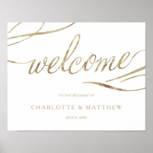Gold Calligraphy White Welcome Wedding Poster