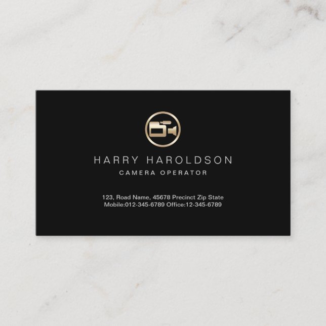 Gold Camera Icon Camera Operator Business Card (Front)