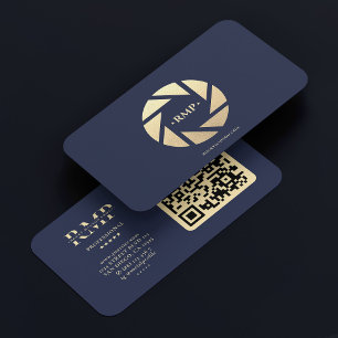 Gold Camera Lens Dark Navy Blue Photographer  Business Card
