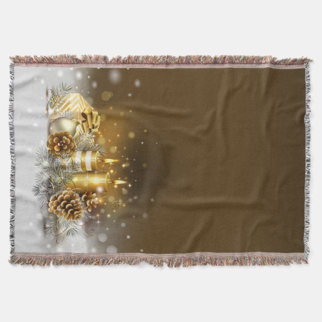 Gold Candles Christmas Elegant Holiday Home Decor Throw Blanket (Front)