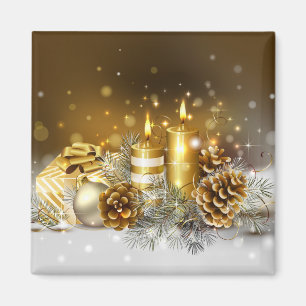 Gold Candles Christmas Elegant Holiday Magnet