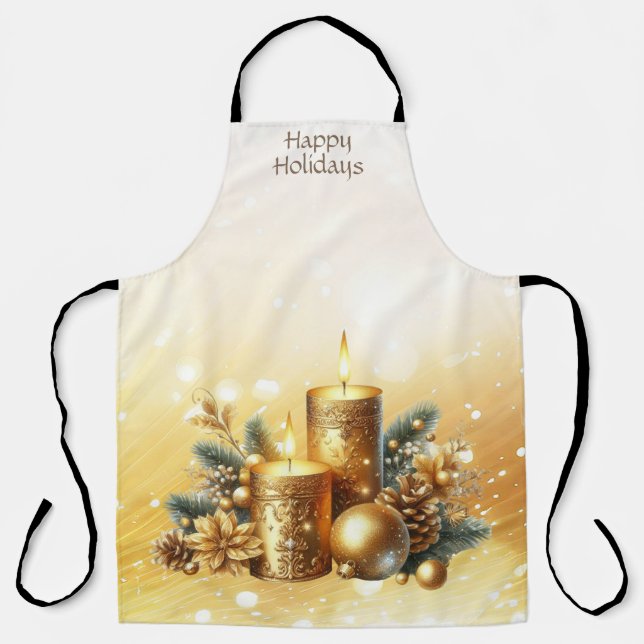Gold Candles Christmas Holiday Apron (Front)