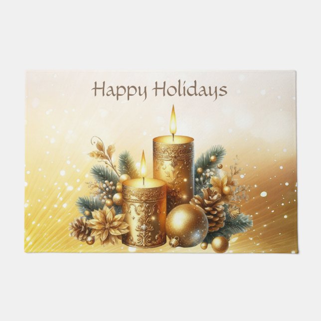 Gold Candles Christmas Holiday Doormat (Front)