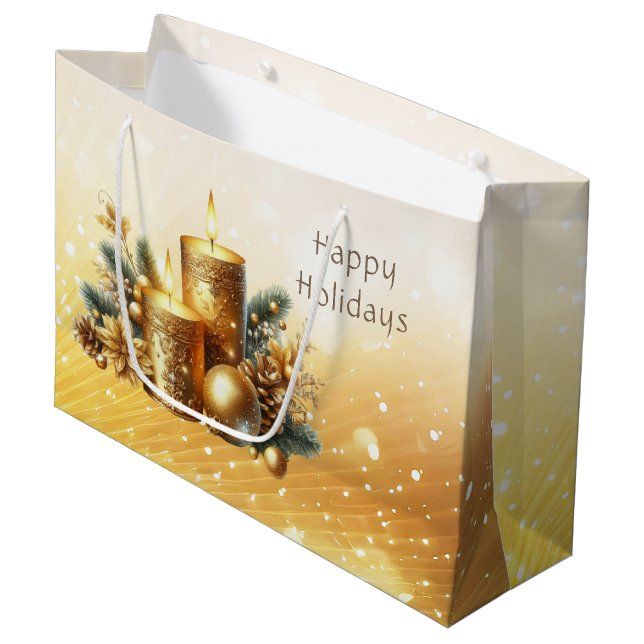 Gold Candles Christmas Holiday Gift Bag (Front Angled)