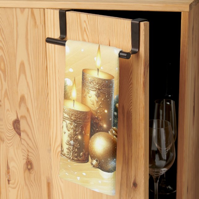 Gold Candles Christmas Holiday Kitchen Towel (Thirds Fold)
