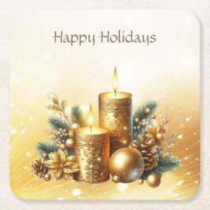 Gold Candles Christmas Holiday Paper Coaster