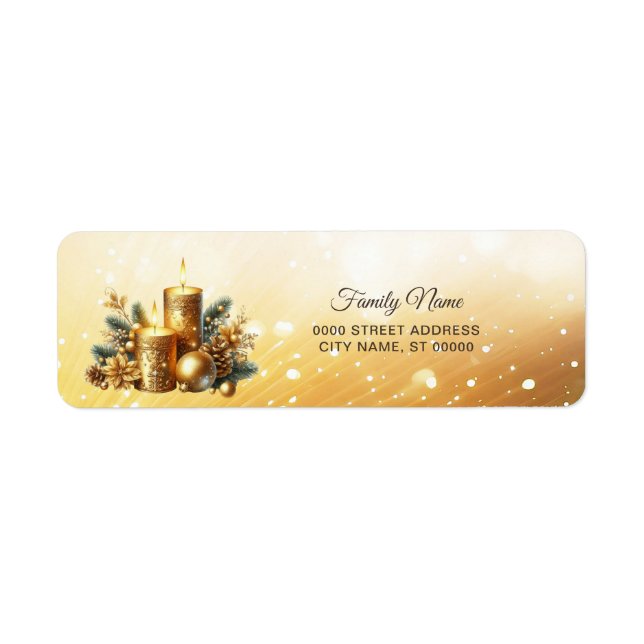 Gold Candles Christmas Holiday Return Address (Front)