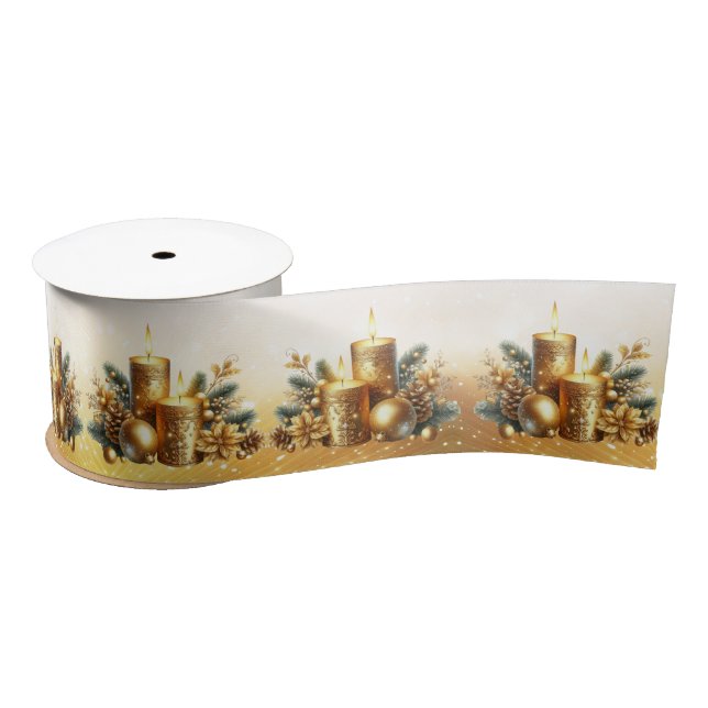 Gold Candles Christmas Holiday Satin Ribbon (Spool)