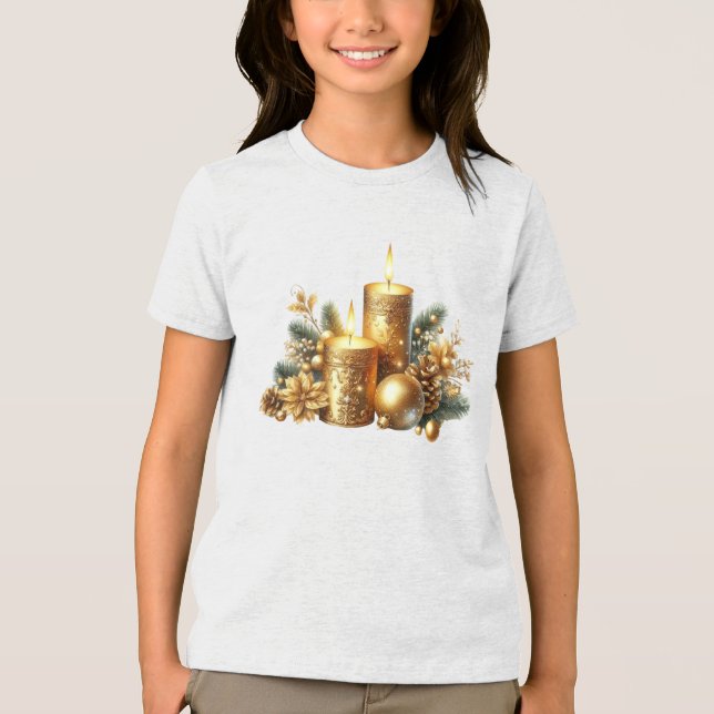 Gold Candles Christmas Holiday T-Shirt Tri-Blend Shirt (Front)