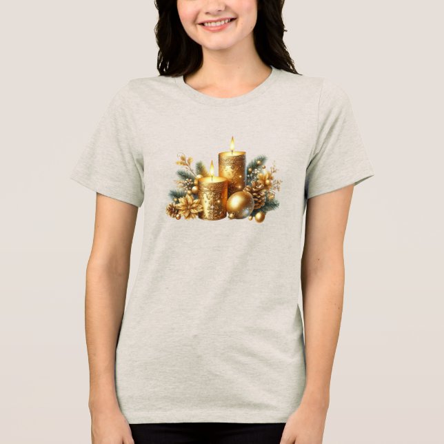 Gold Candles Christmas Holiday Women's T-Shirt Tri-Blend Shirt (Front)