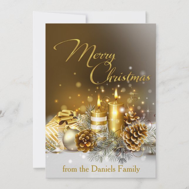 Gold Candles Merry Christmas Elegant Large Holiday Card (Front)