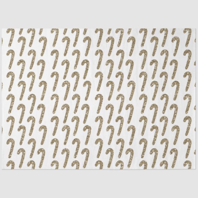 Gold Candy Canes Whimsical White Christmas Tissue Paper (Front)