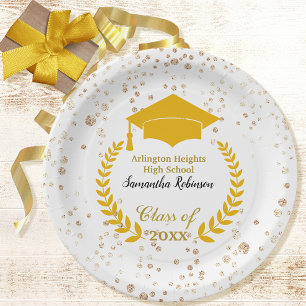 Gold Cap and Laurel Graduation Party Paper Plate