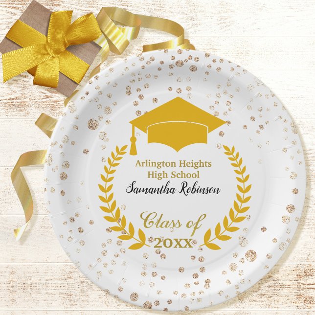 Gold Cap and Laurel Graduation Party Paper Plate (Creator Uploaded)