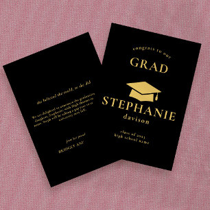 Gold Cap Congrats Grad Graduation 2023 Black Announcement