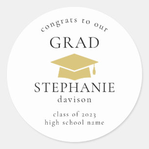 Gold Cap Congrats Grad Graduation 2023 Classic Rou Classic Round Sticker