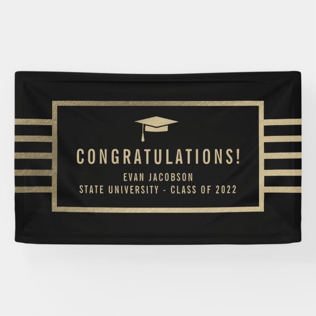 Gold Cap EDITABLE COLOR Graduation Banner (Horizontal)