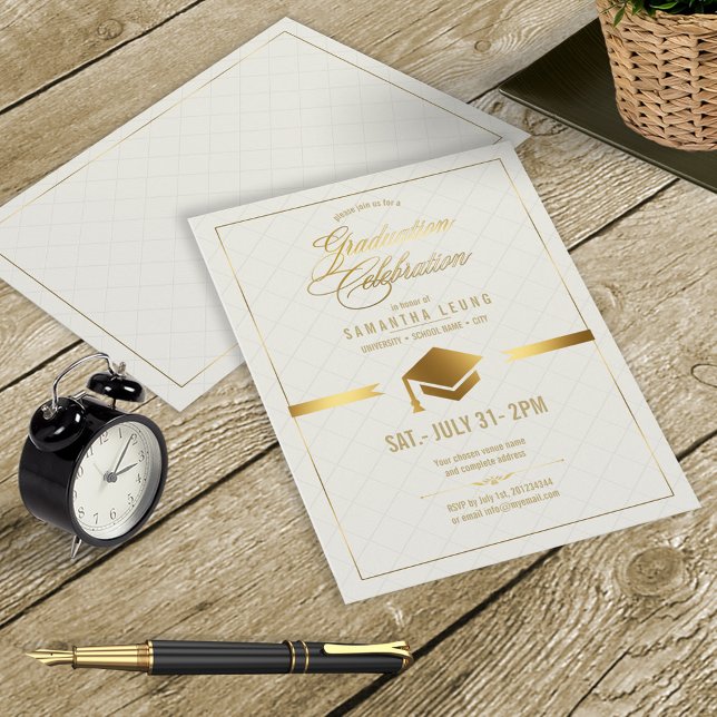 Gold Cap Graduation Cream ID834 Invitation (Creator Uploaded)