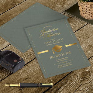 Gold Cap Graduation Sage Green ID834 Invitation