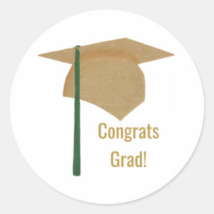 Gold Cap Green Tassel Congrats Grad Graduation Classic Round Sticker
