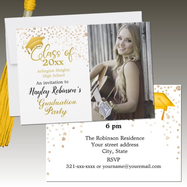Gold Cap Photo Graduation Party Invitation (Creator Uploaded)