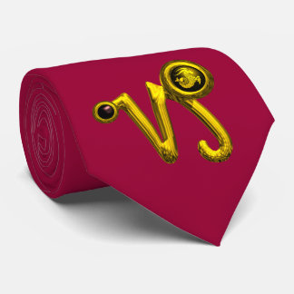 GOLD CAPRICORN ZODIAC JEWEL Red Burgundy Tie