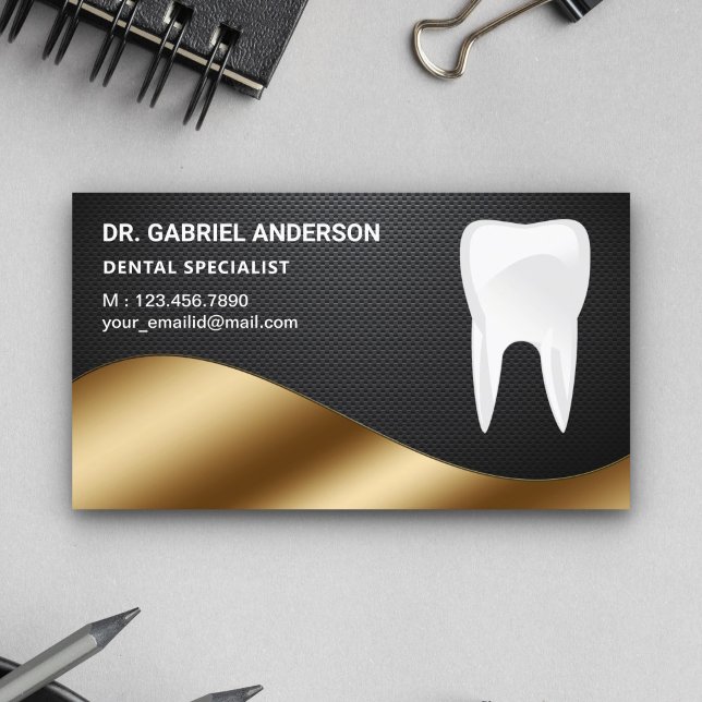Gold Carbon Fibre Tooth Dental Clinic Dentist Business Card (Creator Uploaded)