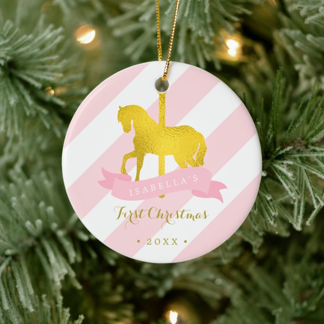 Gold Carousel Horse Baby's First Christmas Ceramic Tree Decoration (Tree)