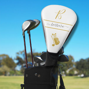 Gold Cart Monogram Initial and Name Personalised  Golf Head Cover