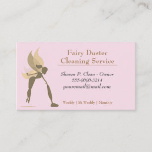 Gold Cartoon Fairy Girl House Cleaning Service Business Card