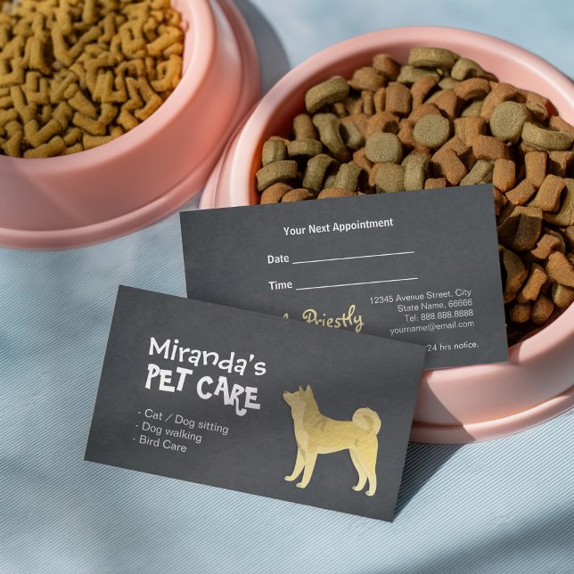 Gold Cartoon Puppies Akita Inu / Shiba Inu Pet Car Appointment Card (Creator Uploaded)