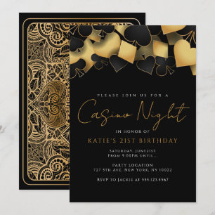 Gold Casino Night Party Invitations