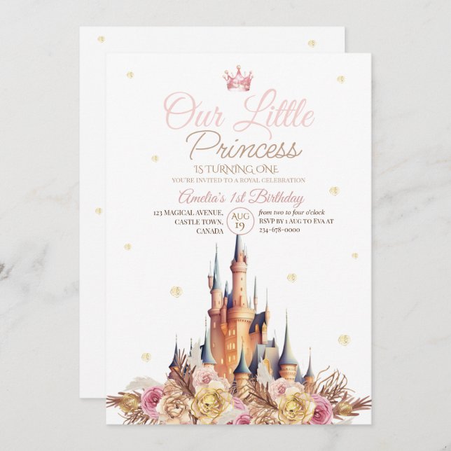 Gold Castle Elegant Little Princess Birthday  Invitation (Front/Back)