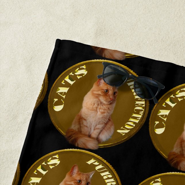 Gold Cat Coins With Ginger Cat,  Beach Towel (In Situ)
