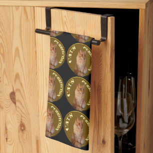 Gold Cat Coins With Ginger Cat, Tea Towel