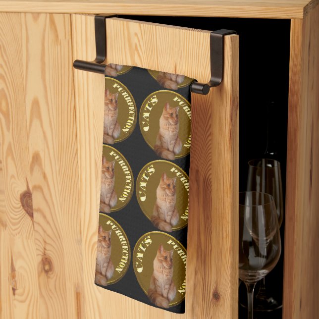 Gold Cat Coins With Ginger Cat,  Tea Towel (Thirds Fold)