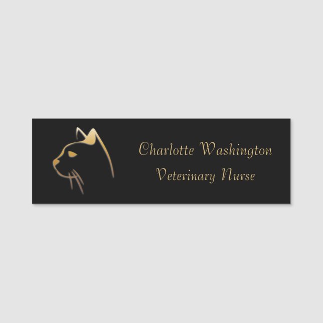 Gold Cat Head Veterinary Nurse Name Tag (Front)
