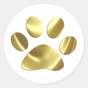 Gold Cat Paw Print Classic Round Sticker